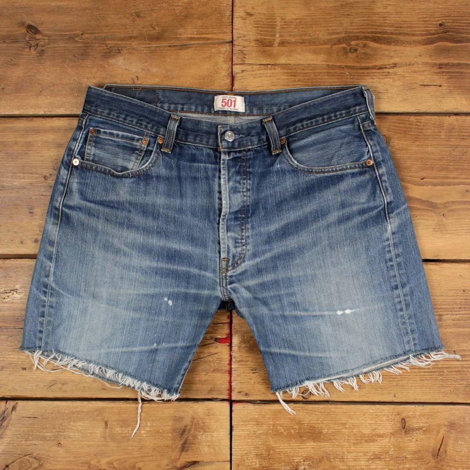 Vintage Levi's Denim Shorts 34 Levis 501 Raw Hem Jorts Stonewash Bermuda Blue