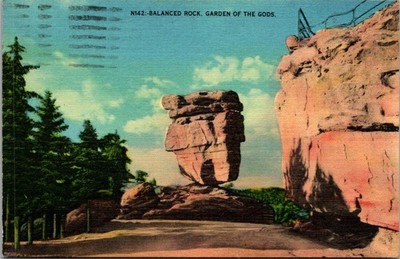 1949 Balanced Rock Garden of Gods Colorado Postcard N142 Denver News Co.