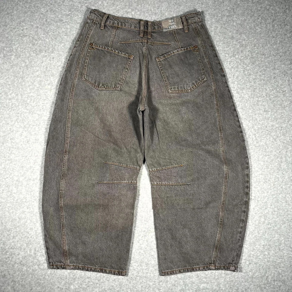 Pantalones de mezclilla Free People We The Free Good Luck Barrel para mujer 29S gris algodón botón mosca Foto 2 de 4