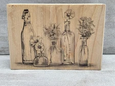 Inkadinkado Glass Vases Bottles Flowers Wildflowers Large Wood Rubber Stamp