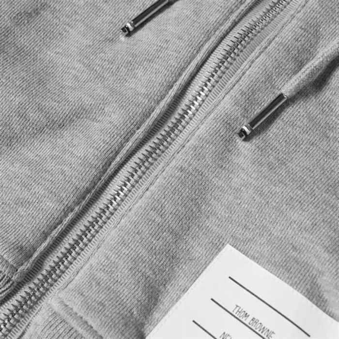 Thom Browne Felpa con cappuccio e zip a righe da uomo RWB Tab 4 barre grigio 131878067