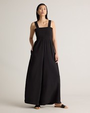 Quince Women 100 Organic Cotton Gauze Smocked Wide Leg Jumpsuit Black M