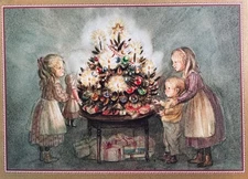 NEW Tasha Tudor CHRISTMAS CARD Children with Tree CASPARI SWITZERLAND
