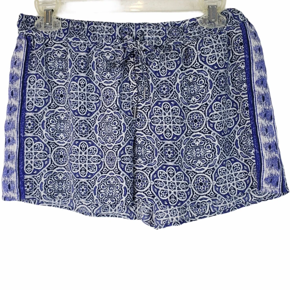 Pantalones Cortos Joie Sinclaire Azul y Blanco Estampado Seda Talla Mediana Foto 2 de 4