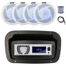 Pyle Marine Radio, Adapter,Spa Bezel, Antenna,Wire, 4x 4" 100W LED White Speaker