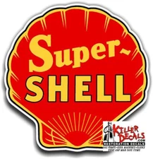(shell #14) 12" SUPER SHELL gasoline pump LUBSTER DECAL GAS OIL WALL STICKER