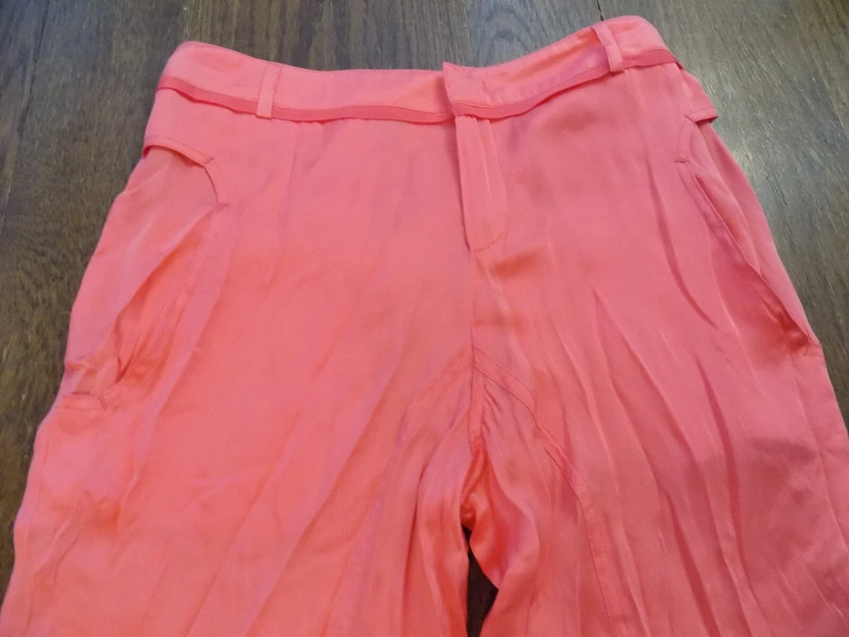 Pantalones Blumarine 100% Seda Satén Cintura Alta Coral Rosa Resort talla 4 Bolsillos ¡FABULOSO! Foto 2 de 4