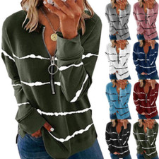 Womens Ladies Strips Blouse Spring Sweatshirt Tee Tops Loose Holiday T Shirt
