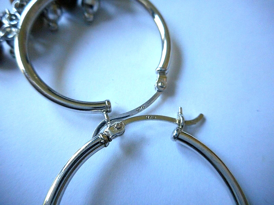  Sterling Silver Tigers Eye Bead Dangle Cha Cha Hoop Earrings  29A14 - Image 4 of 4