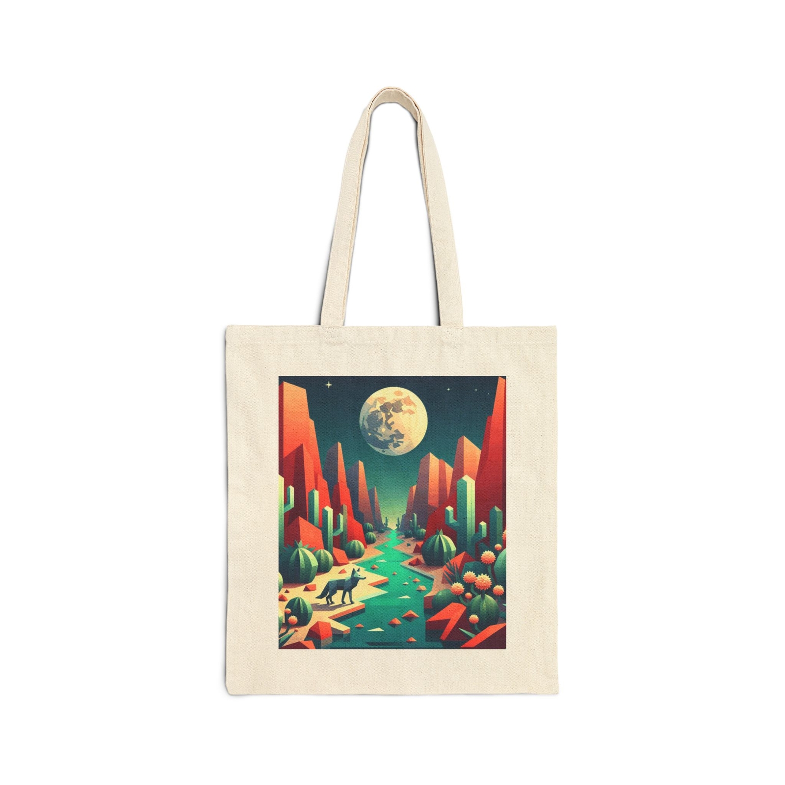 Cotton Canvas Tote Bag Mouse Red Canyon Teal Stream Coyote Design 1, Gift