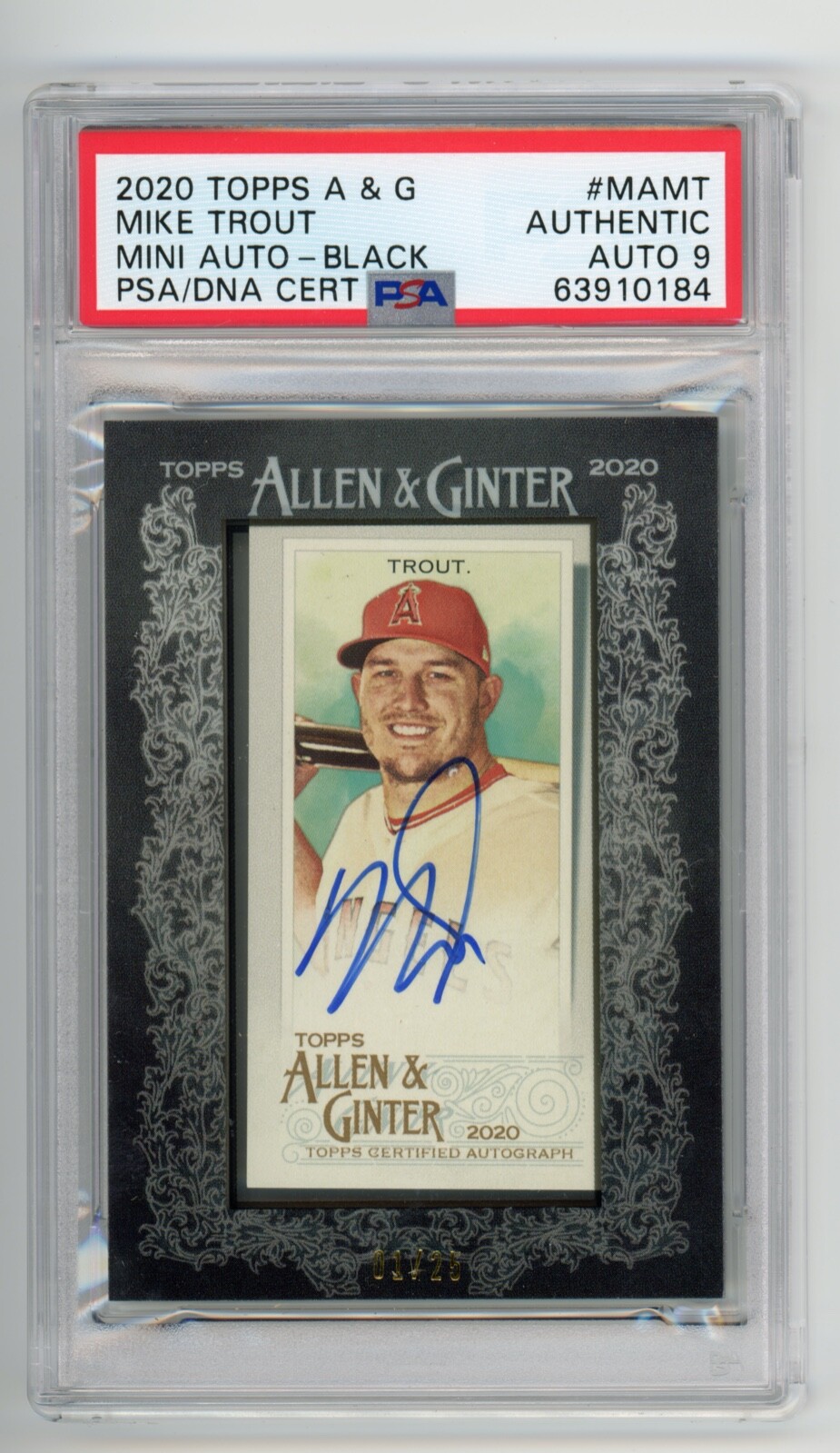 💎🐐 2020 Allen & Ginter MIKE TROUT Mini Auto Framed Black /25 PSA/DNA 9 1/1 📈