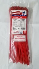 11" Red Nylon Cable Zip Ties 50LB. Plenum Rated Air Handling, USA MADE, 500pk
