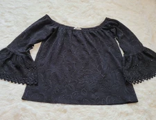 Vtg Vava Joy Han Womens Top Medium Black Floral Lace Whimsigoth Y2K Boho 12585