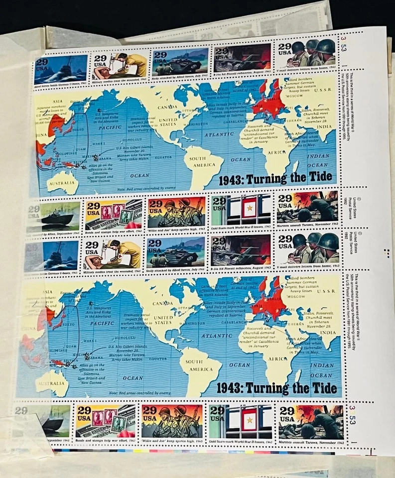 WWII 50th Anniversary Commemorative Stamps 1941-1945 Sets of 5 sheets of 20 - Image 4 of 4