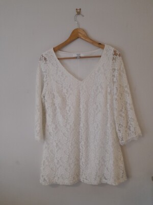 Joanna Hope Ivory Super Stretchy Lace Top Size XL 16 Uk V Neck