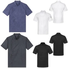Men&Women's Short Sleeve Chef Coat Stand Collar Jacket Kitchen Shirt Workwear