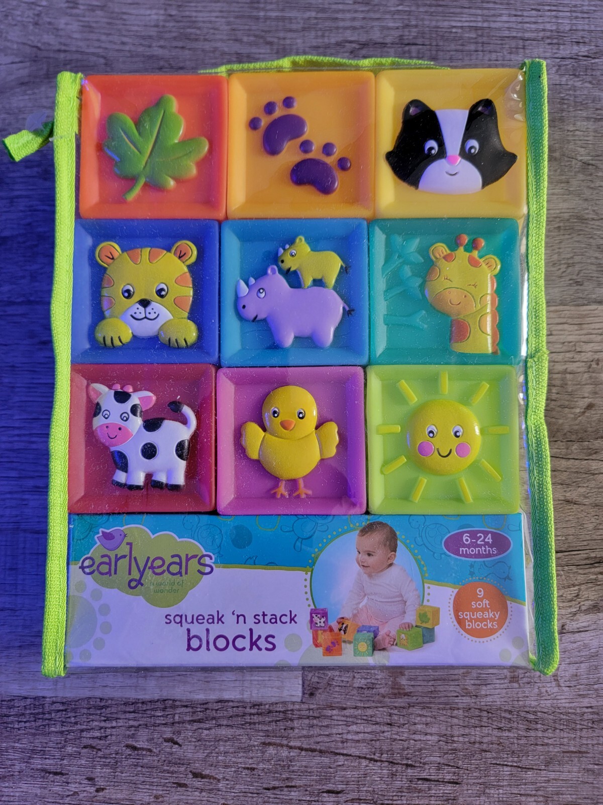 Early Years Squeak N Stack Blocks Baby  Development Vinyl Set of 9, 6-24M New