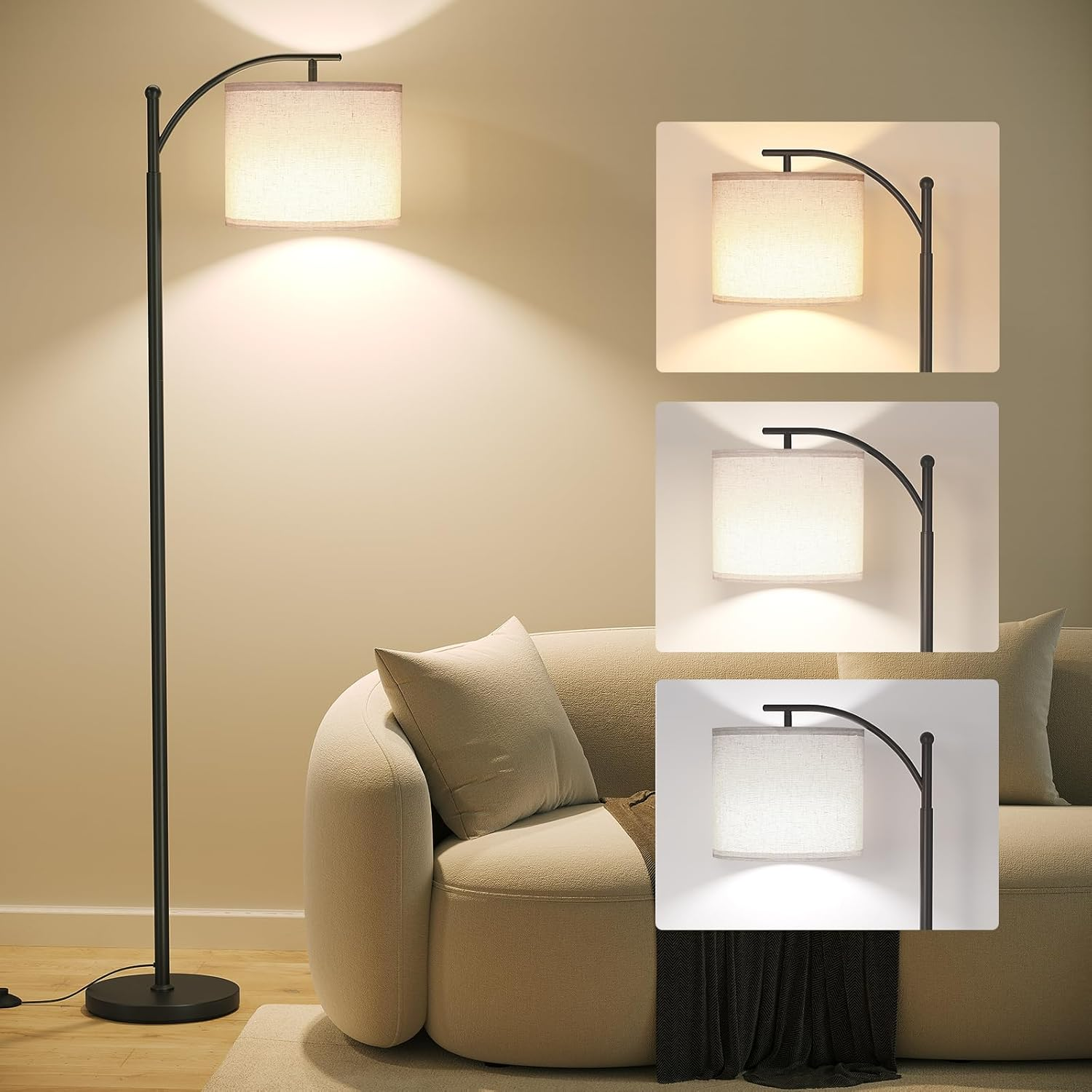 Modern 9W 3-Temperature Arc Floor Lamp with Metal Stand