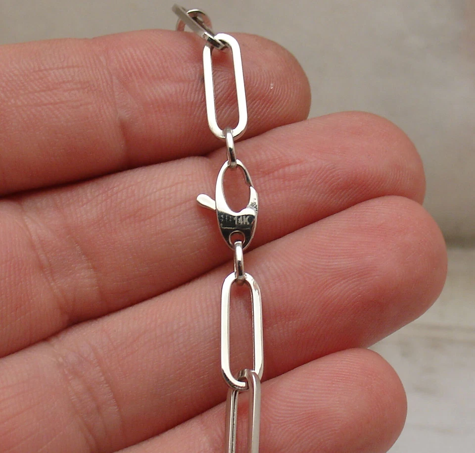 Paper Clip Paperclip Link Chain Bracelet Lobster Lock Clasp Real 14K White Gold - Image 2 of 4