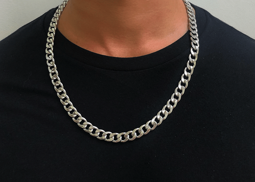 Men's Silver Metal Curb Chain Link 