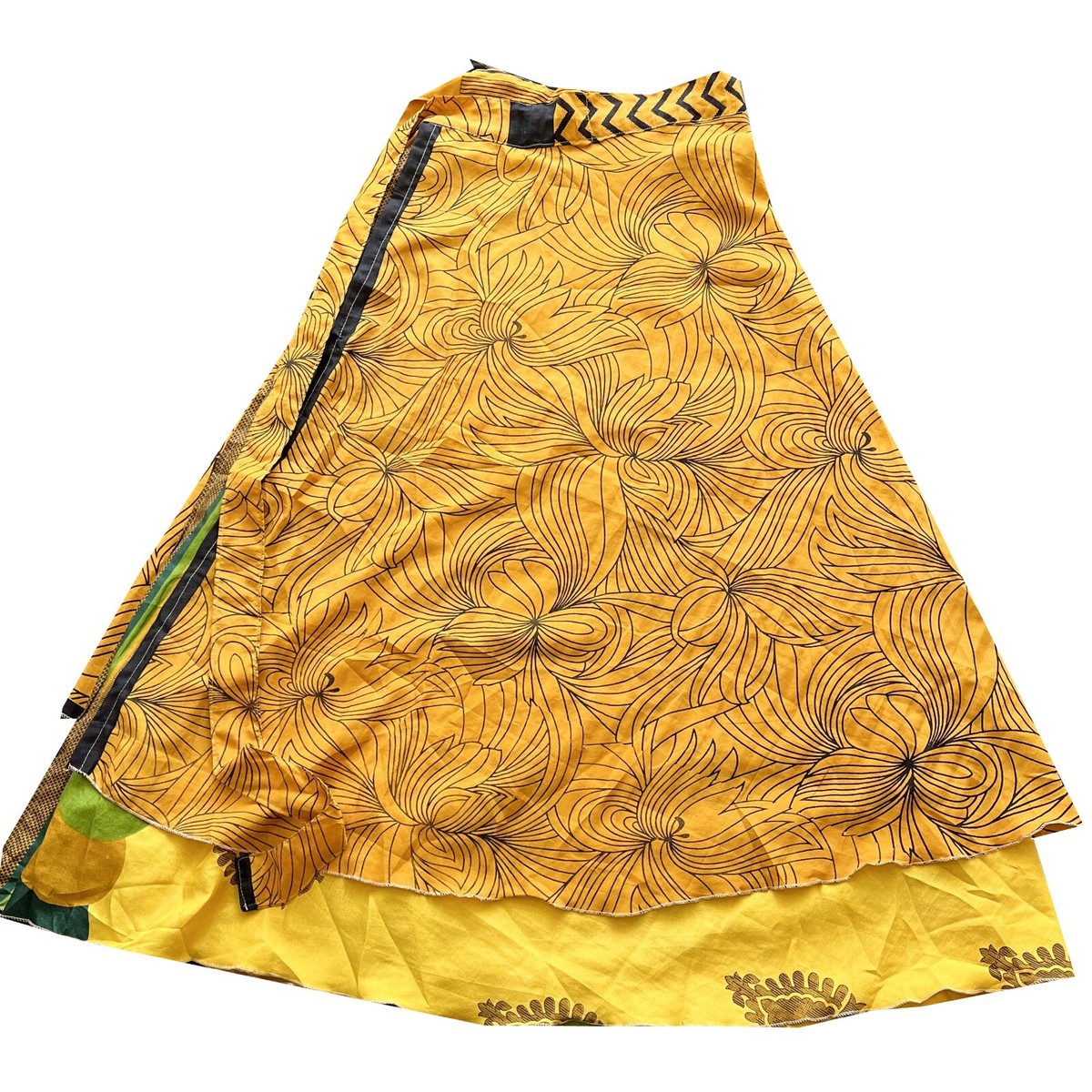 Women's Reversible Long Wrap Skirt Yellow Floral Printed Summer