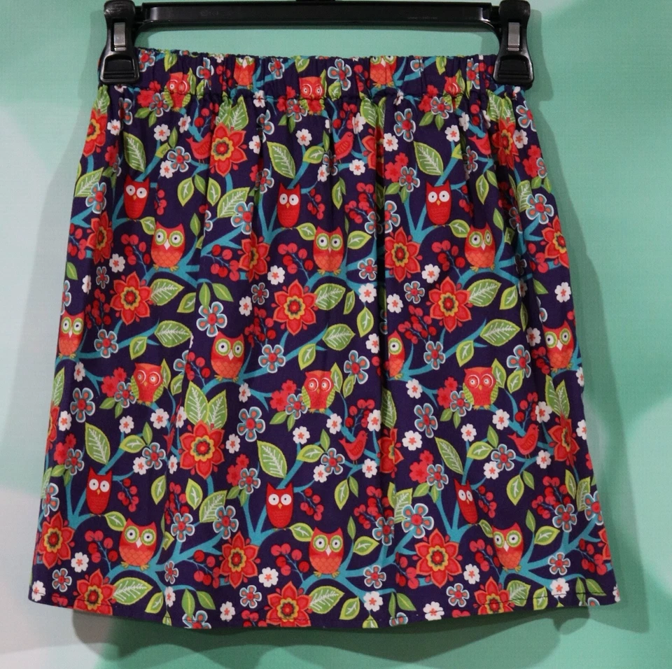 Falda cintura elástica floral y búhos hechos a mano talla 7-8 para niñas Foto 2 de 3