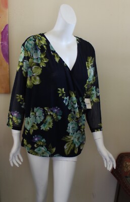 Nwt Coldwater Creek Sz 1X Waterly Wasserfarbe Kunst Blumen Netz Wrap Hemd Lux