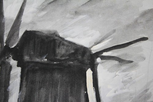 Drawing Charcoal Watercolor Windmill Bernhard Huys Worpswede Signed - Picture 5 of 7
