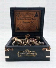 Brass Antique 5" J. Scott Sextant with Black Wooden Box Christmas Gift
