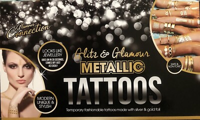 Metall Temporäre Tattoos Gold & Silber Mädchen Damen Glitzer Transfers x 12 Packungen