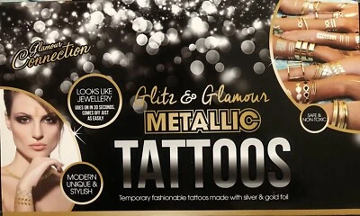 GLAMOUR CONNECTION Metallic Temporary Tattoos Gold & Silver Girls ladies glitz Transfers x 12 packs