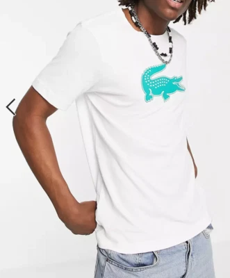 T-Shirt Lacoste Homme Coton Blanc Logo Vert T.L NEUVE+ETQ - Photo 1/4