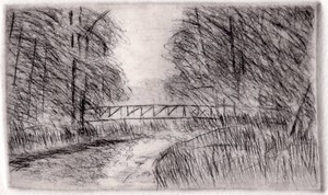 Tom's Run Bridge original drypoint etching 2021 