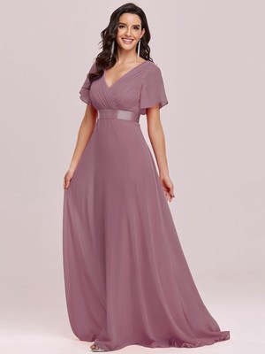 Long Chiffon Empire Waist Flutter Sleeves Bridesmaid Dress w/ Color Variations