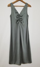 NWT Vince Ruched V-Neck Sleeveless Satin Midi Dress Size XXS, XS 345