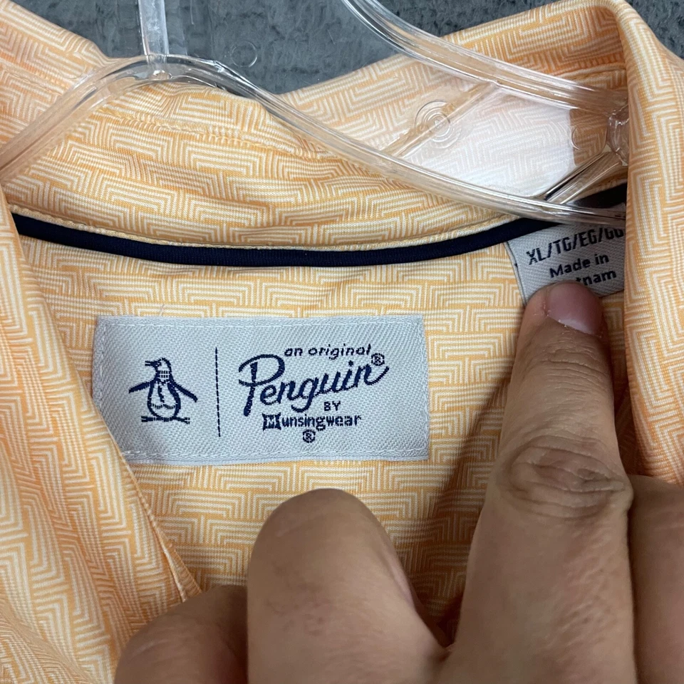 Penguin Polo Shirt Mens XL Orange Geometric Golf Preppy Casual Dad - Image 4 of 4