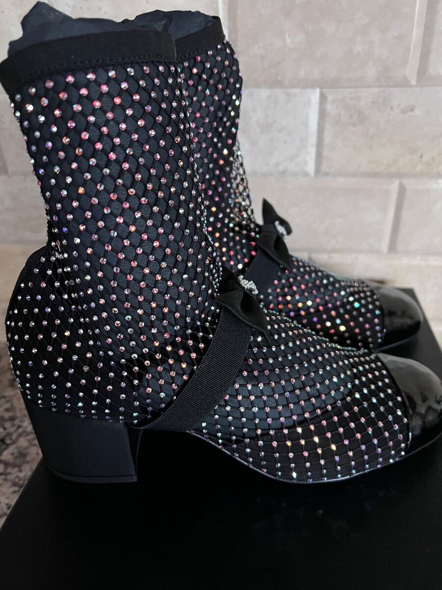 CHANEL 23S NEW TAGS GORGEOUS BLACK CRYSTAL BOOTS SHOES BOW CHANEL 23S NEW TAGS GORGEOUS BLACK CRYSTAL BOOTS SHOES BOW