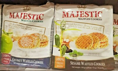 3 PACK MAJESTIC WAFFLES COOKIES COCONUT , ALMOND & SESAME 