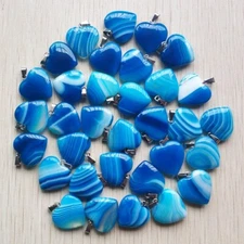 Wholesale 30pcs/lot Fashion Natural blue stripe onyx heart Pendants Beads 20mm