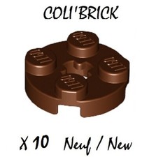 Lego 4032 - 10x Plaque Plate Round 2x2 axle hole - Marron Reddish Brown - NEUF