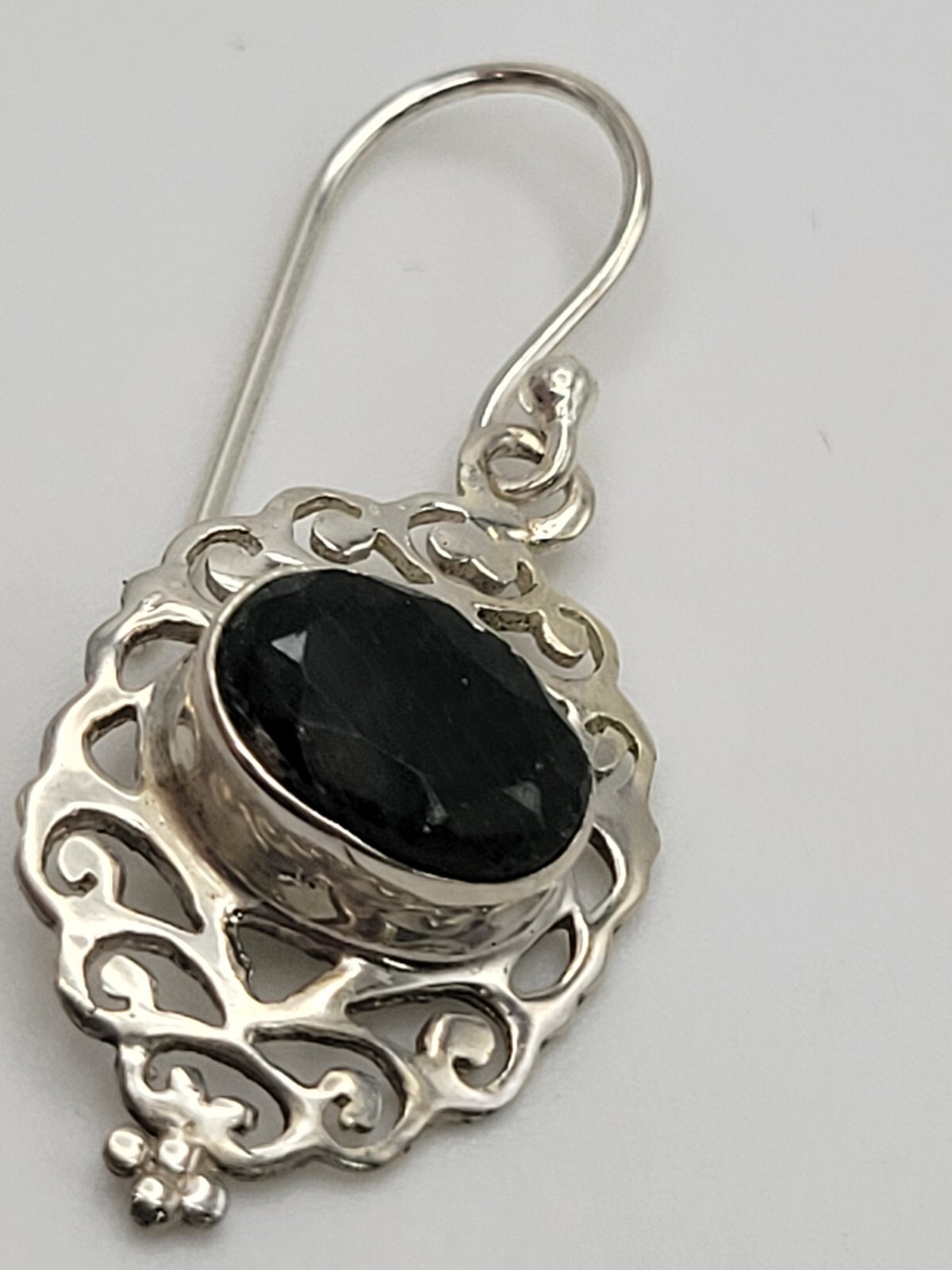 Sterling Silver Scroll Deep Green Gemstone Dangle… - image 7