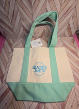 Rare Trader Joe's Mini Pastel Canvas Tote Bag Limited Sold Out "Mint Green" NWT