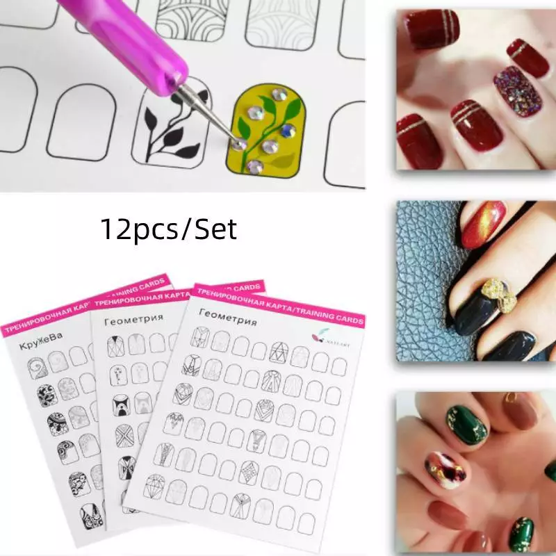 12pcs/set Nail Art Practice Paper Book Learn Template Painting Guide Nails  Tools