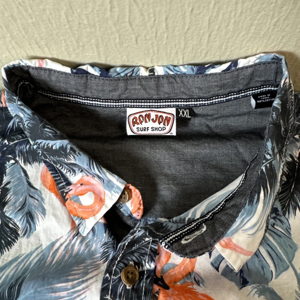 Ron Jon Surf Shop Button Up Shirt 2XL Pink Flamingo tree All Over Print - Image 2 of 4