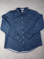 LL Bean Shirt Mens Size XL Regular Navy Blue White Polka Dot Long Sleeve 