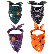 4 PCS Halloween Dog Bandannas Pet Triangle Scarf Pumpkins Spider Design
