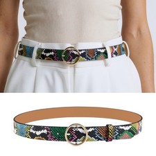 Chic Adjustable Waist Belt Green Serpents Print Durable PU Leather Fashion Strap