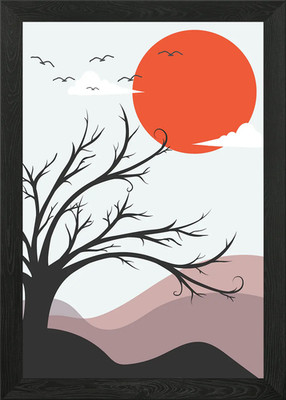 Sun Mountain tree birds Framed Wall Art Poster Canvas Print Picture