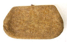 Vintage Richere Gold Hand Beaded Clutch Handbag Evening Bag Rhinestone Closure