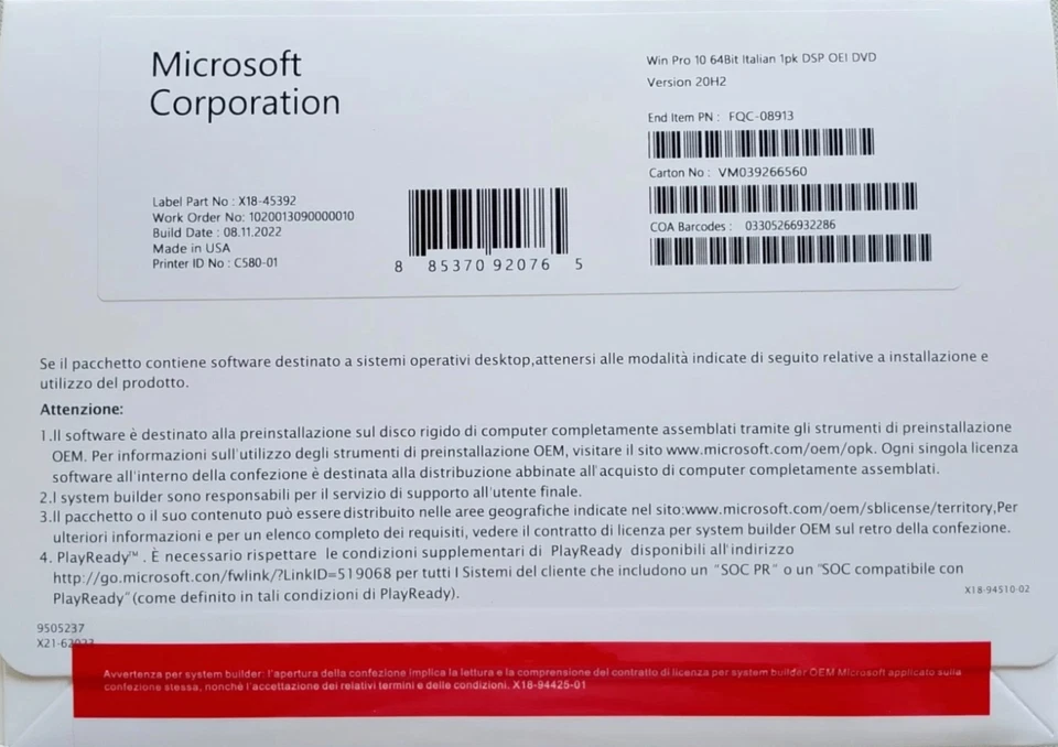 Windows 10 Pro Key Retail - Invio immediato del codice